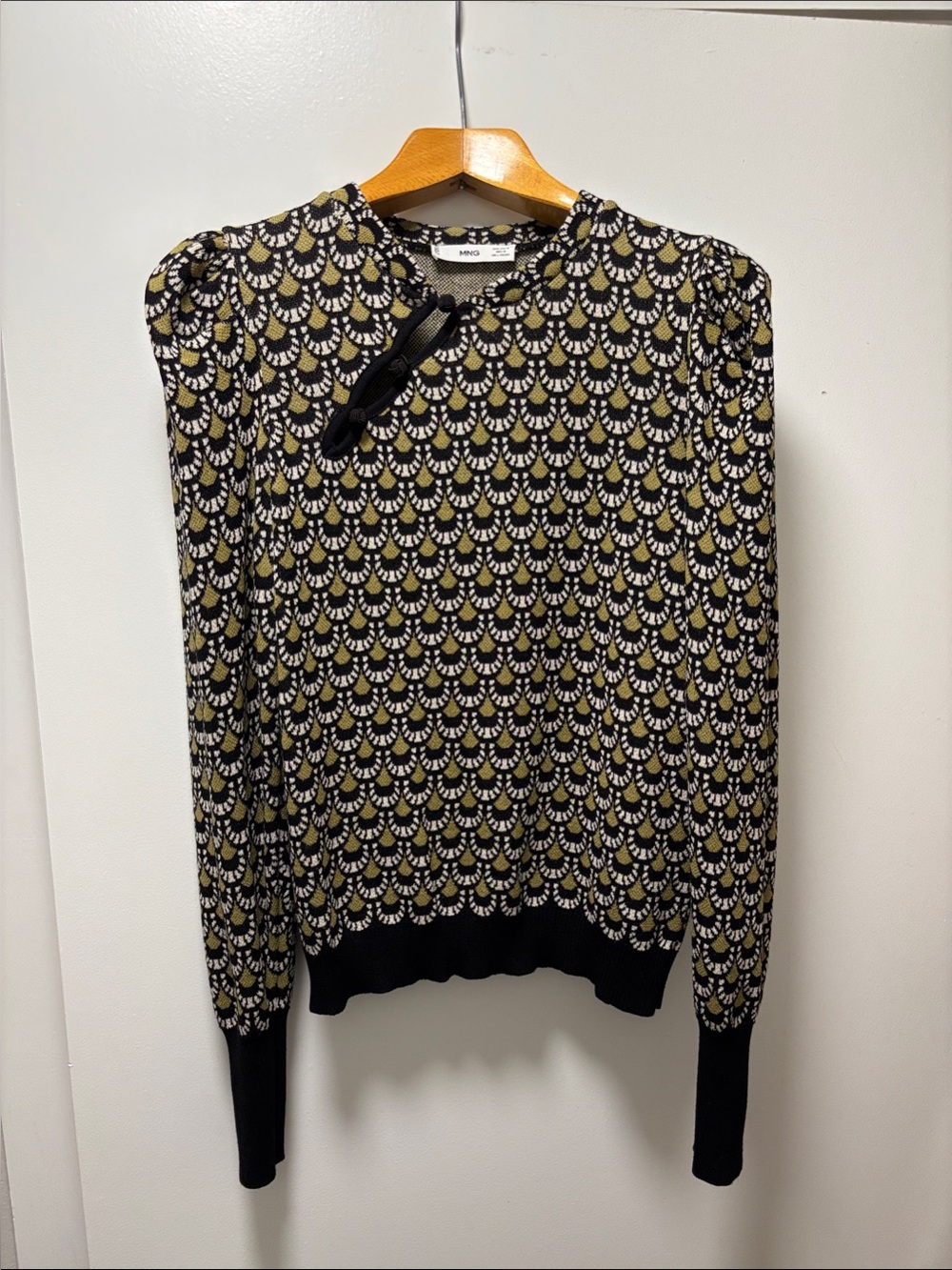 Black Patterned Sweater with Olive Accents